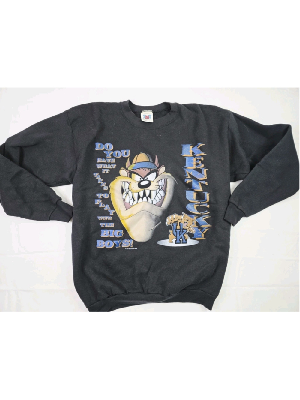 Rare Vintage Looney Tunes Tasmanian Devil UK Kentucky Sweatshirt Black Size XL